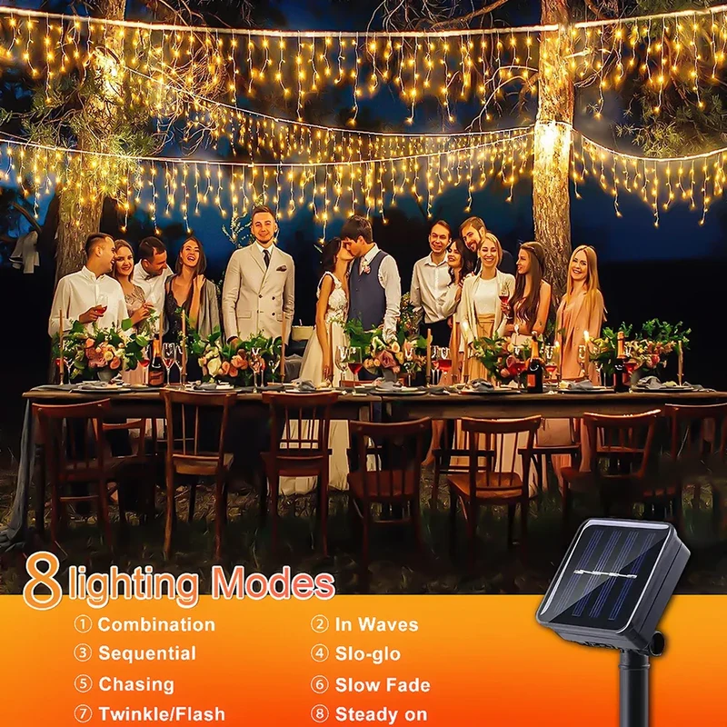 Wasserdichte Solar-Eiszapfenlichter – Outdoor-Weihnachtsdekoration mit 96 LEDs, 8 Modi & Fernbedienung für Garten, Terrasse, Party 3,5 m (137.7 inches)