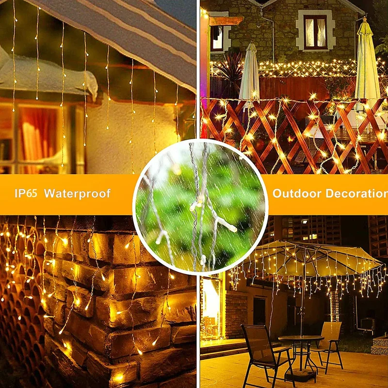 Wasserdichte Solar-Eiszapfenlichter – Outdoor-Weihnachtsdekoration mit 96 LEDs, 8 Modi & Fernbedienung für Garten, Terrasse, Party 3,5 m (137.7 inches)