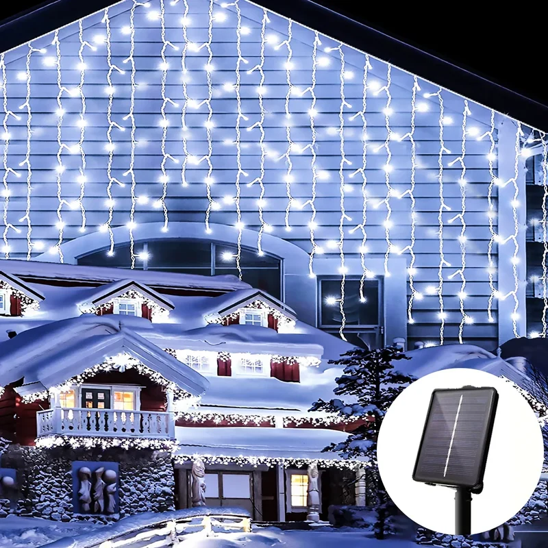 Wasserdichte Solar-Eiszapfenlichter – Outdoor-Weihnachtsdekoration mit 96 LEDs, 8 Modi & Fernbedienung für Garten, Terrasse, Party 3,5 m (137.7 inches)