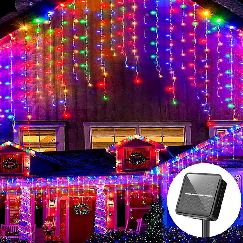 Wasserdichte Solar-Eiszapfenlichter – Outdoor-Weihnachtsdekoration mit 96 LEDs, 8 Modi & Fernbedienung für Garten, Terrasse, Party 3,5 m (137.7 inches)