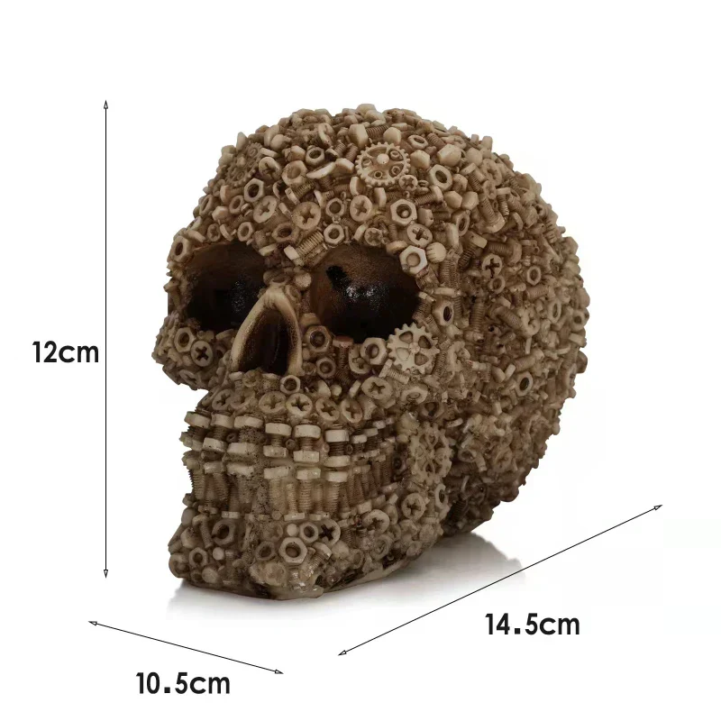 Skanto Harz-Schraubgetriebe Mechanischer Stil Totenkopf Dekorative Handwerksverzierung Heimdekoration Statue Halloween Dekoration Skulptur
