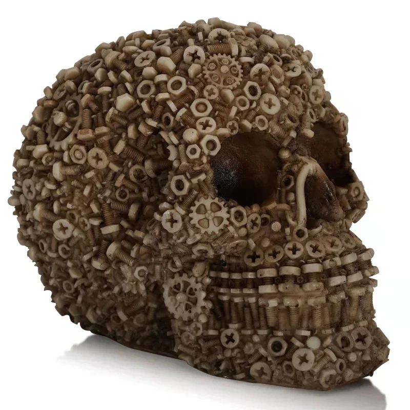 Skanto Harz-Schraubgetriebe Mechanischer Stil Totenkopf Dekorative Handwerksverzierung Heimdekoration Statue Halloween Dekoration Skulptur