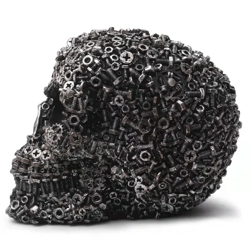 Skanto Harz-Schraubgetriebe Mechanischer Stil Totenkopf Dekorative Handwerksverzierung Heimdekoration Statue Halloween Dekoration Skulptur