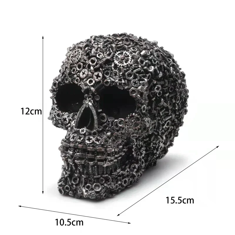 Skanto Harz-Schraubgetriebe Mechanischer Stil Totenkopf Dekorative Handwerksverzierung Heimdekoration Statue Halloween Dekoration Skulptur