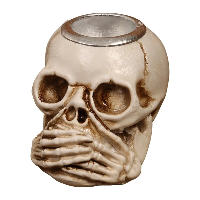 Skanto Totenkopf-Kerzenständer Harz-Ornament Geisterfest Desktop Veranda Dekoration Geschenk Heimdekoration
