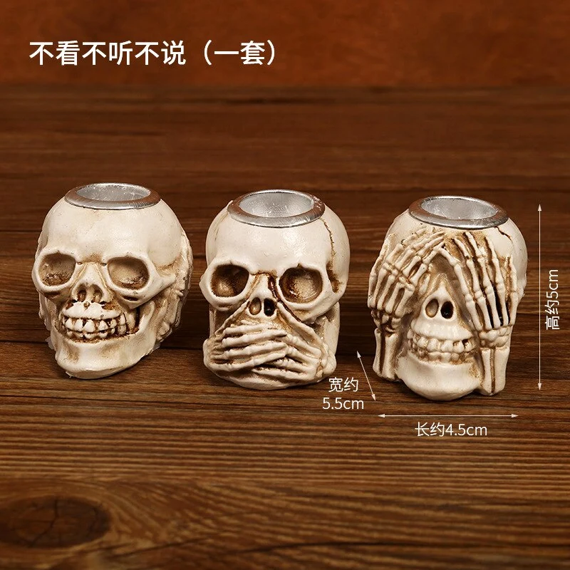 Skanto Totenkopf-Kerzenständer Harz-Ornament Geisterfest Desktop Veranda Dekoration Geschenk Heimdekoration