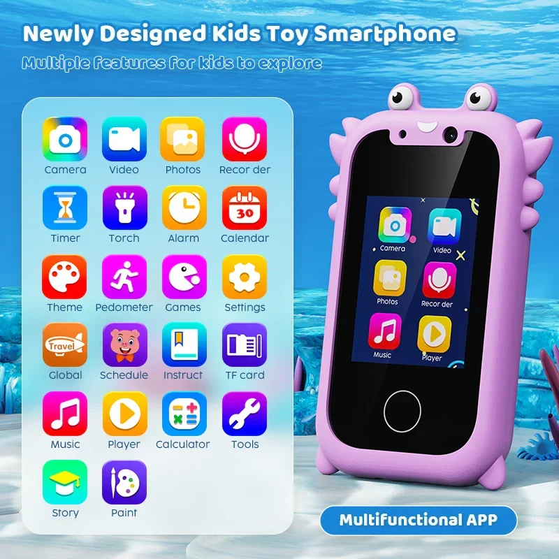 Interaktives Kinder-Smartphone-Spielzeug – Pädagogischer Musik-Player mit Dual-Kamera, Touchscreen und 512 MB Speicherkarte für kreatives Lernen