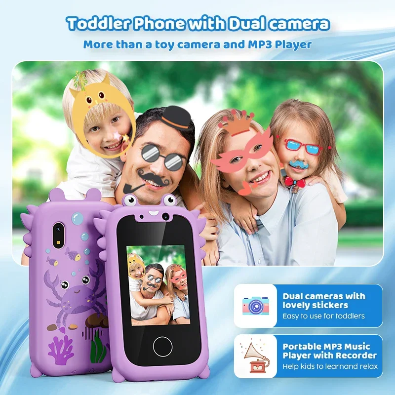 Interaktives Kinder-Smartphone-Spielzeug – Pädagogischer Musik-Player mit Dual-Kamera, Touchscreen und 512 MB Speicherkarte für kreatives Lernen