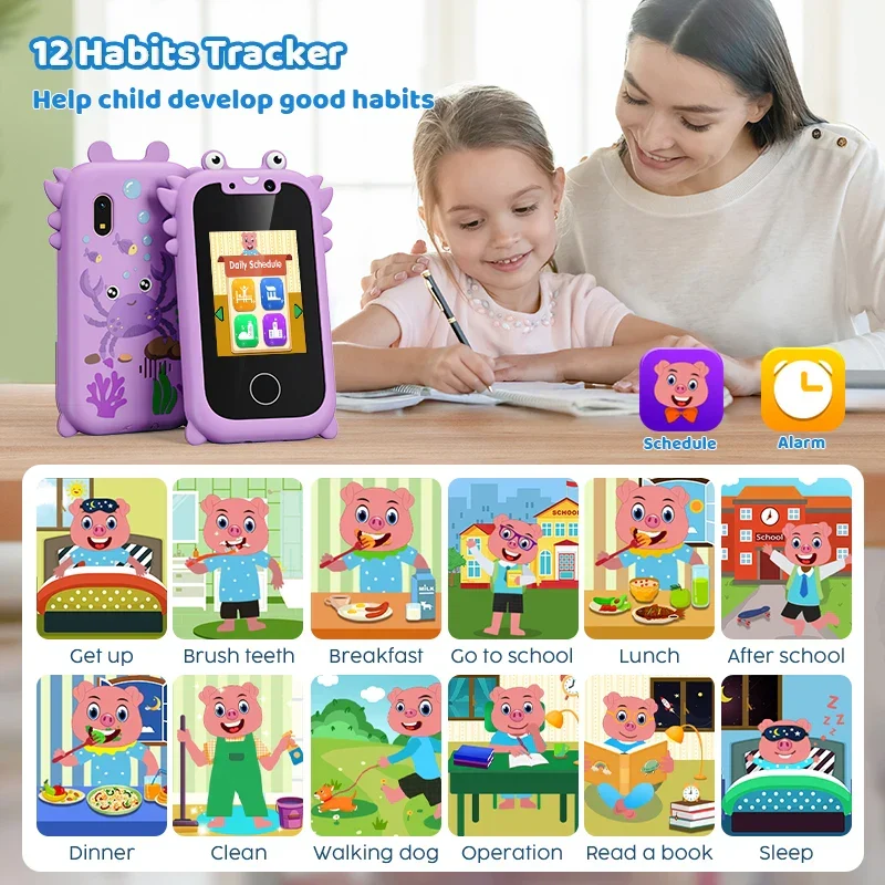 Interaktives Kinder-Smartphone-Spielzeug – Pädagogischer Musik-Player mit Dual-Kamera, Touchscreen und 512 MB Speicherkarte für kreatives Lernen