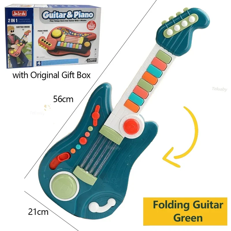 Multifunktionales 3-in-1 Musikspielzeug – Faltbare Gitarre, Klavier & Schlagzeug-Set, perfektes Geburtstagsgeschenk für Jungen & Mädchen ab 3 Jahren