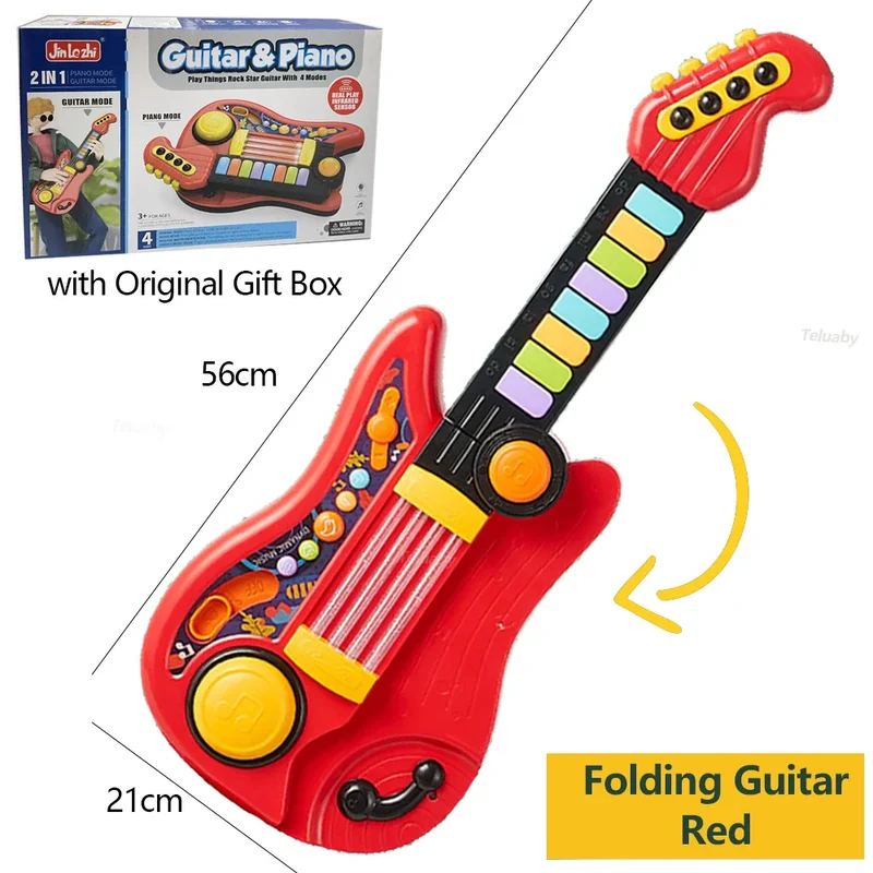 Multifunktionales 3-in-1 Musikspielzeug – Faltbare Gitarre, Klavier & Schlagzeug-Set, perfektes Geburtstagsgeschenk für Jungen & Mädchen ab 3 Jahren