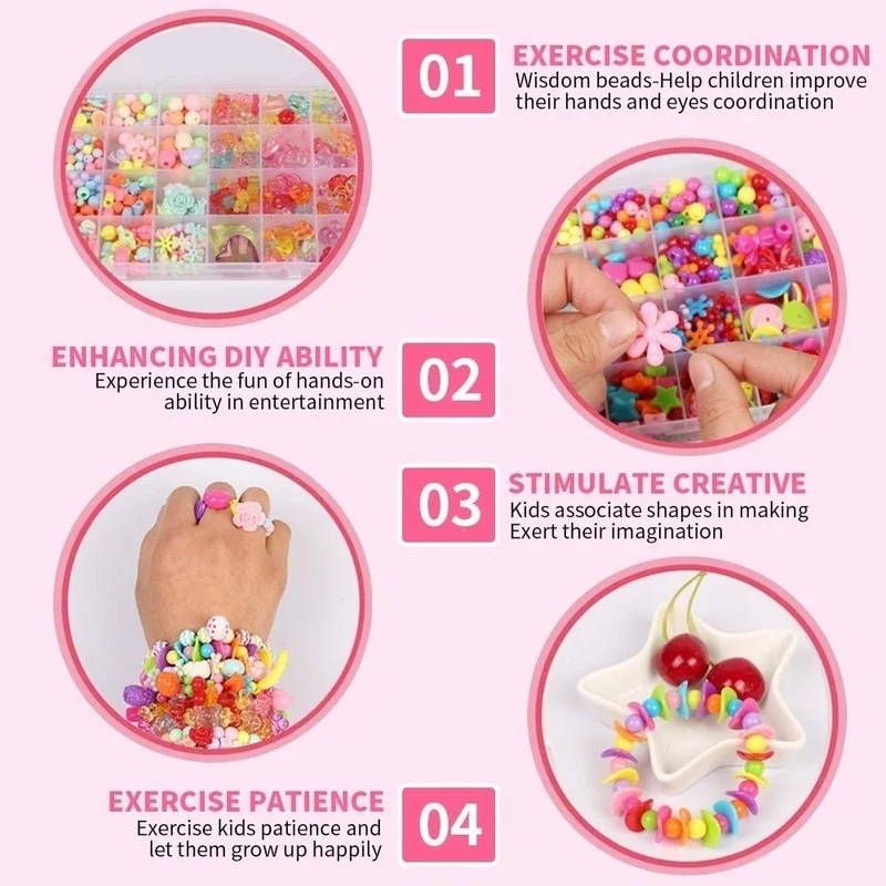 DIY Perlen-Bastelset zur Schmuckherstellung für Mädchen – Kreatives Perlenset für Armbänder, Ringe und Halsketten