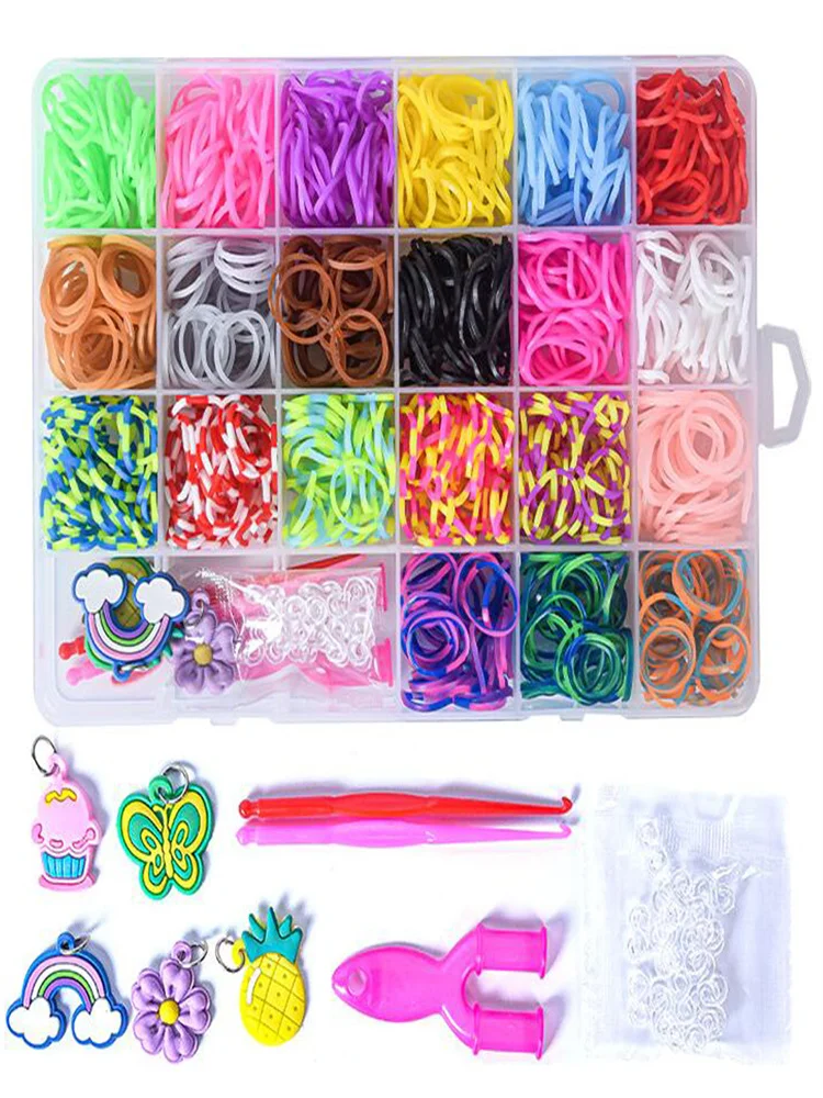 Skanto Kreatives Schmuckbastelset mit 24-Gitter-Gummibändern – Lebhaftes DIY Armband-Set für junge Bastler, ideales Geschenk für farbenfrohe Kreationen