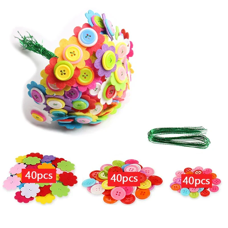 Knöpfe & Filzblumenstrauß Bastelset – DIY Vasen-Kunstprojekt für Kinder, kreatives Aktivitätsgeschenk für Jungen & Mädchen