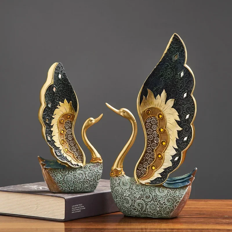 Skanto Schlafzimmer Büro Schreibtisch-Accessoires Hochzeitsgeschenk Schwanenfigur Deko Künstlerische Figuren Harz-Ornamente Tierstatuen Deko