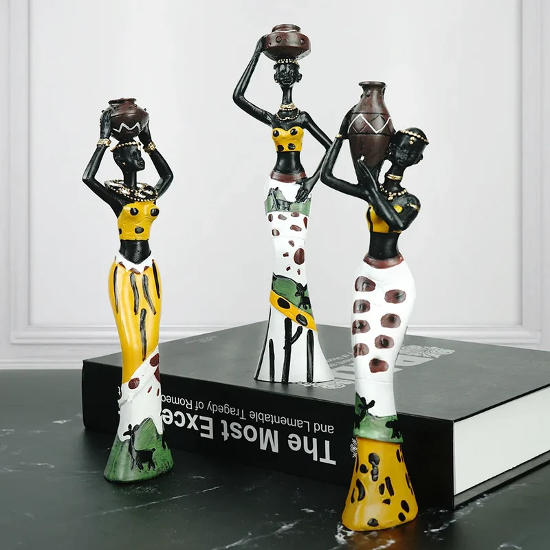 Skanto Dekor Dekorative Statuen Skulptur Haus Skanto Dekoration Wohnzimmer Schwarze Menschen Custom Doll Dreiteiliges Harz-Kunsthandwerk