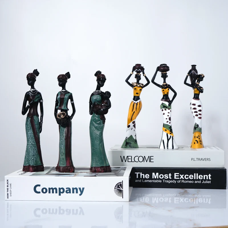 Skanto Dekor Dekorative Statuen Skulptur Haus Skanto Dekoration Wohnzimmer Schwarze Menschen Custom Doll Dreiteiliges Harz-Kunsthandwerk