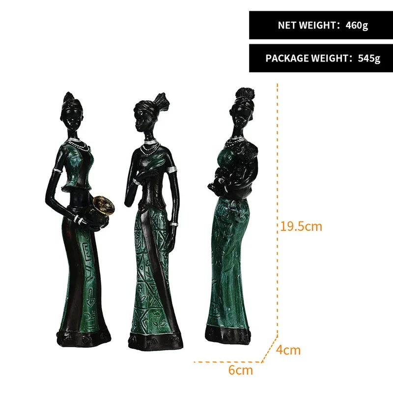Skanto Dekor Dekorative Statuen Skulptur Haus Skanto Dekoration Wohnzimmer Schwarze Menschen Custom Doll Dreiteiliges Harz-Kunsthandwerk