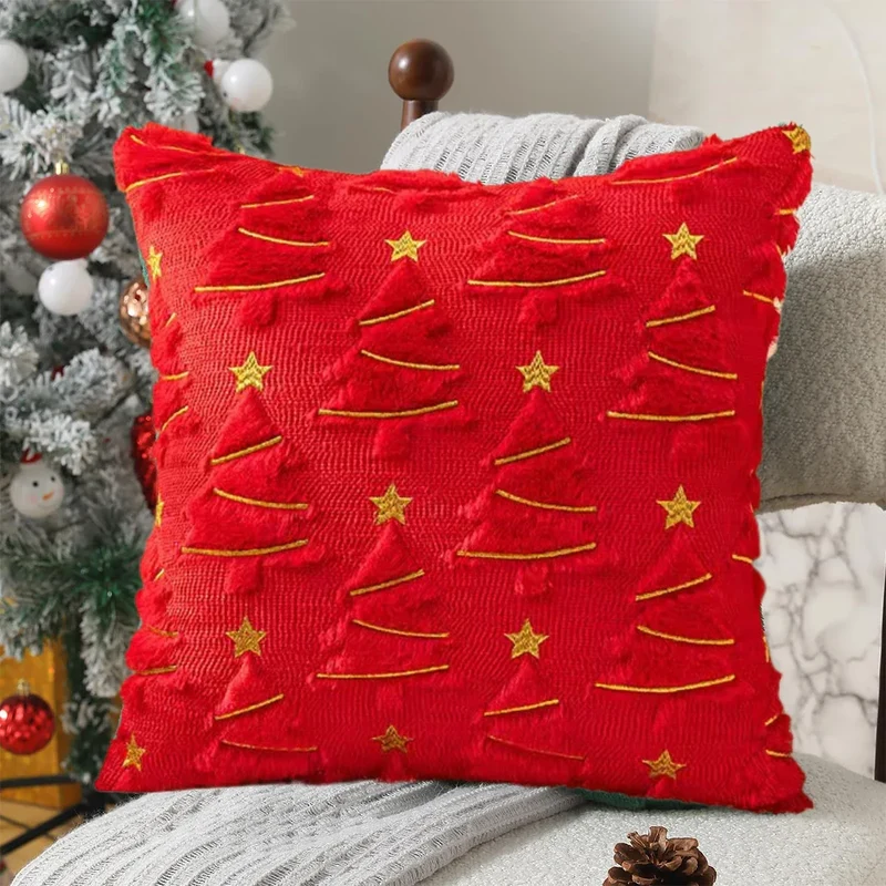 NordicPine™ | Weihnachts-Kissenbezug | Smaragdgrün mit Goldsternen | 45×45 cm