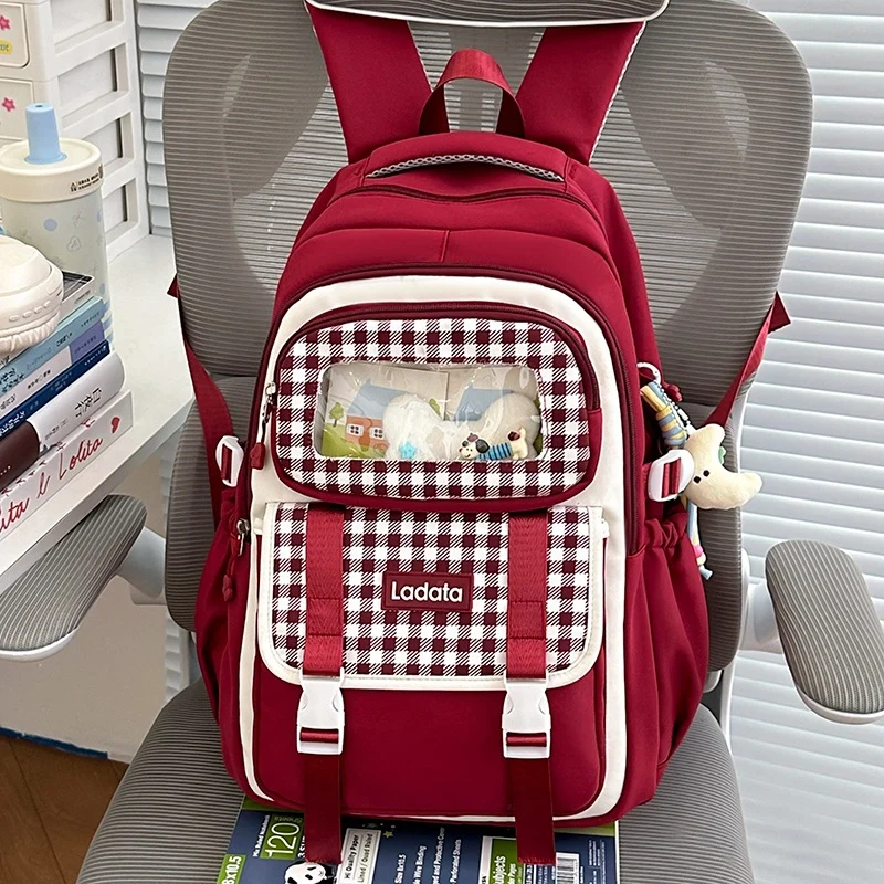 Stylischer Mehrfächer-Schulrucksack mit transparentem Panel