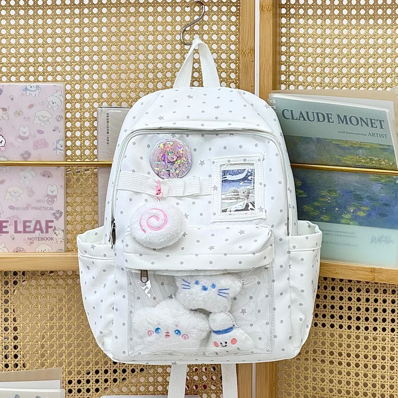 Schulrucksack mit Grafikdruck und transparenter Tasche