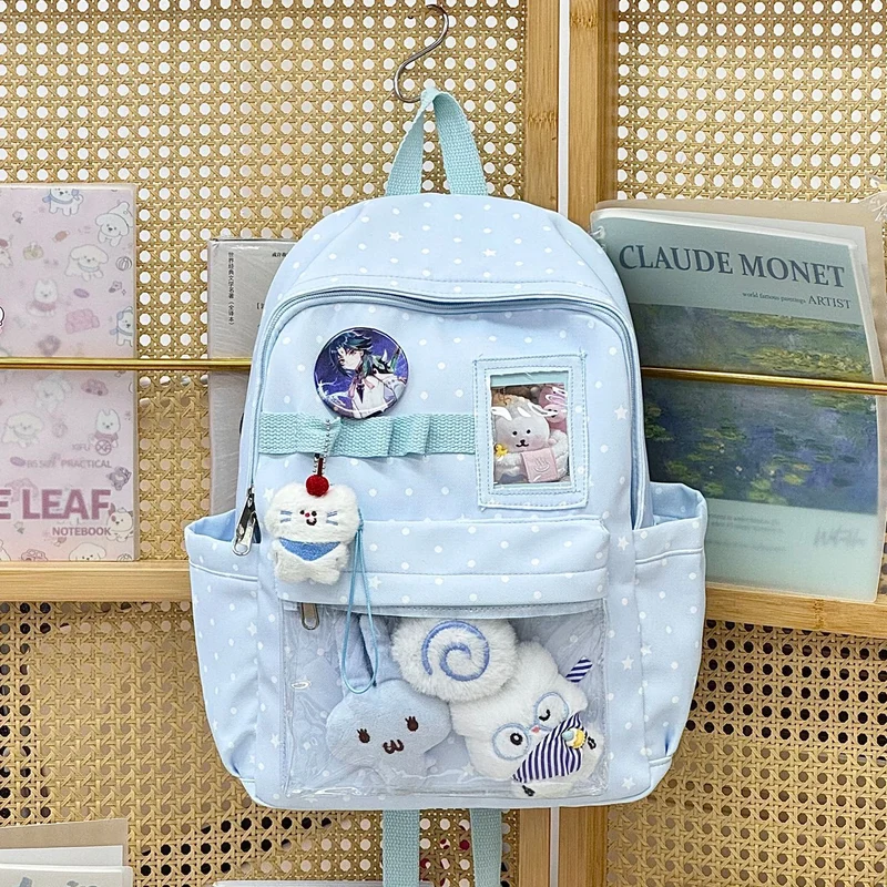 Schulrucksack mit Grafikdruck und transparenter Tasche