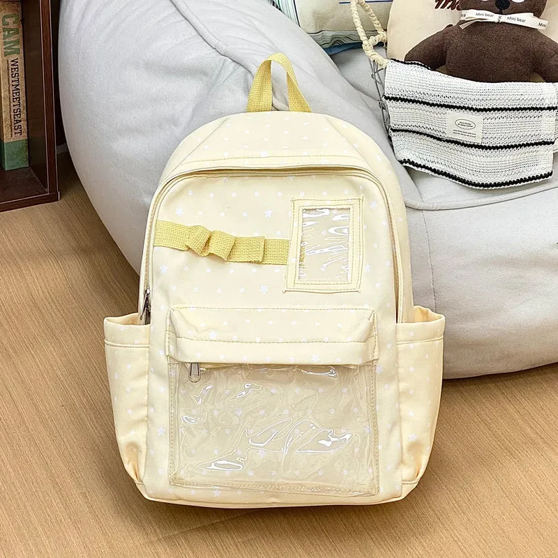 Schulrucksack mit Grafikdruck und transparenter Tasche