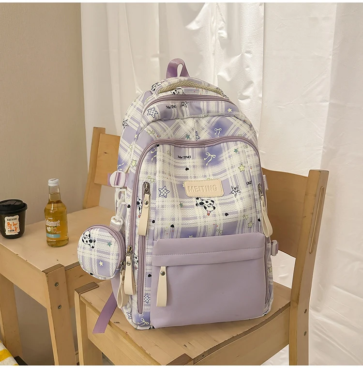 Multifunktionaler karierter Schulrucksack