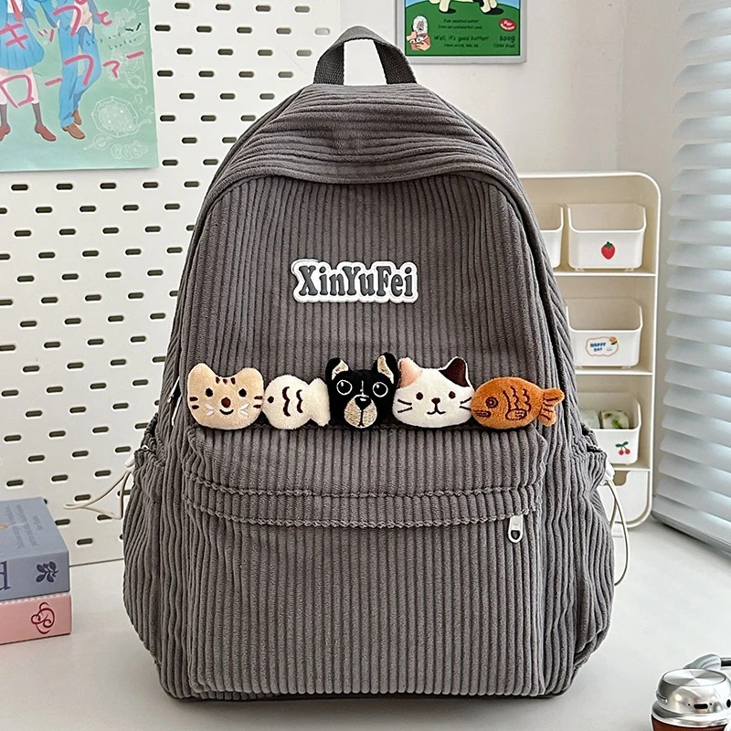 Cord-Schulrucksack mit Katzen-Dekor