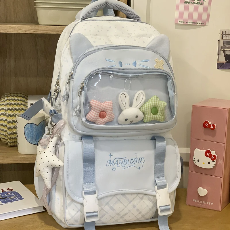 Niedlicher Schulrucksack mit Katzenmotiv und mehreren Fächern
