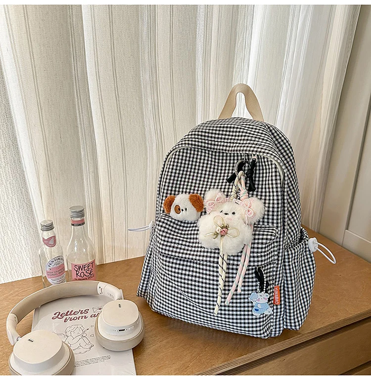 Niedlicher Plüsch-Schulrucksack mit Karomuster
