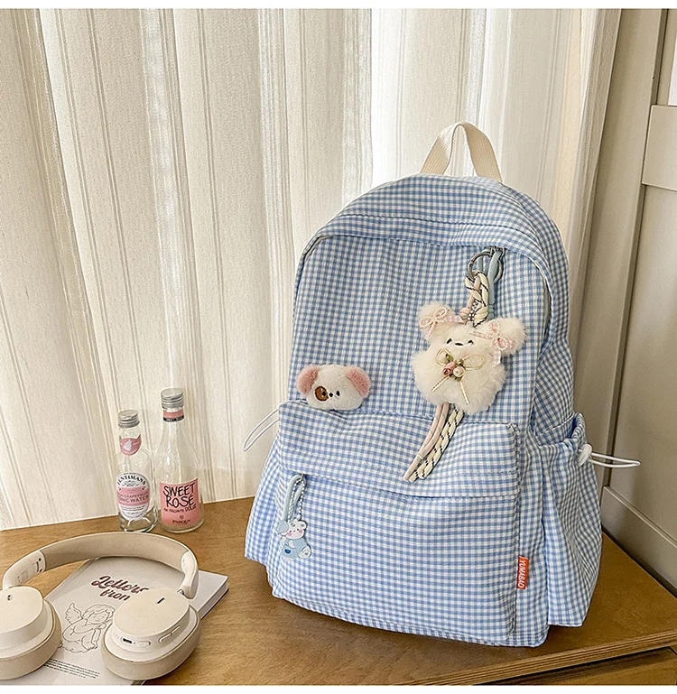 Niedlicher Plüsch-Schulrucksack mit Karomuster