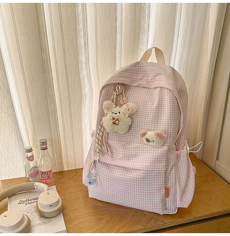 Niedlicher Plüsch-Schulrucksack mit Karomuster