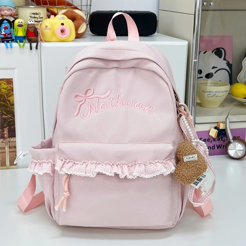 Süßer bestickter Schulrucksack mit Rüschen