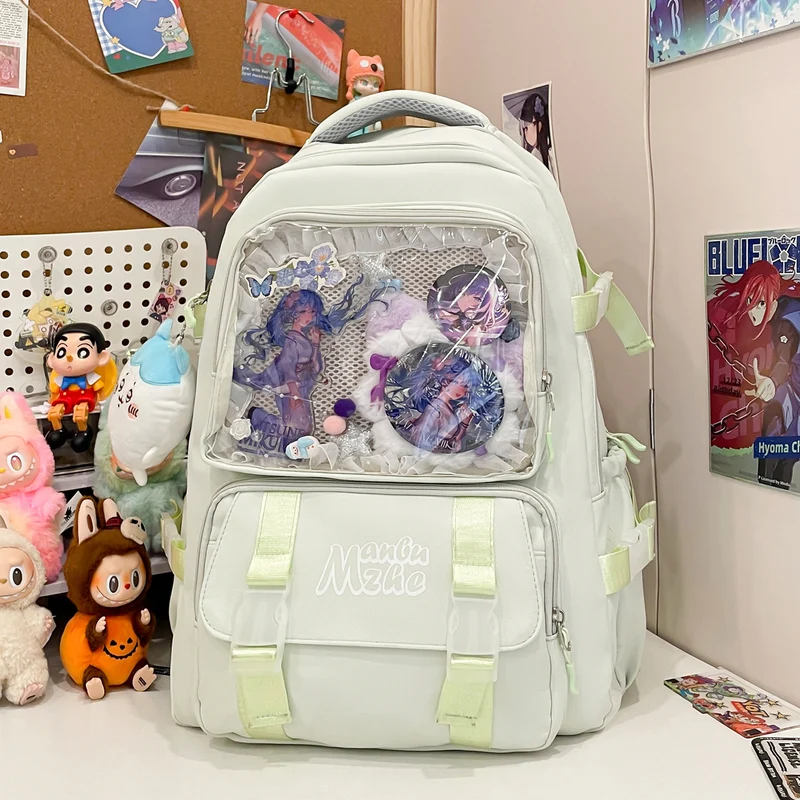 Schulrucksack mit transparentem Fach und mehreren Taschen
