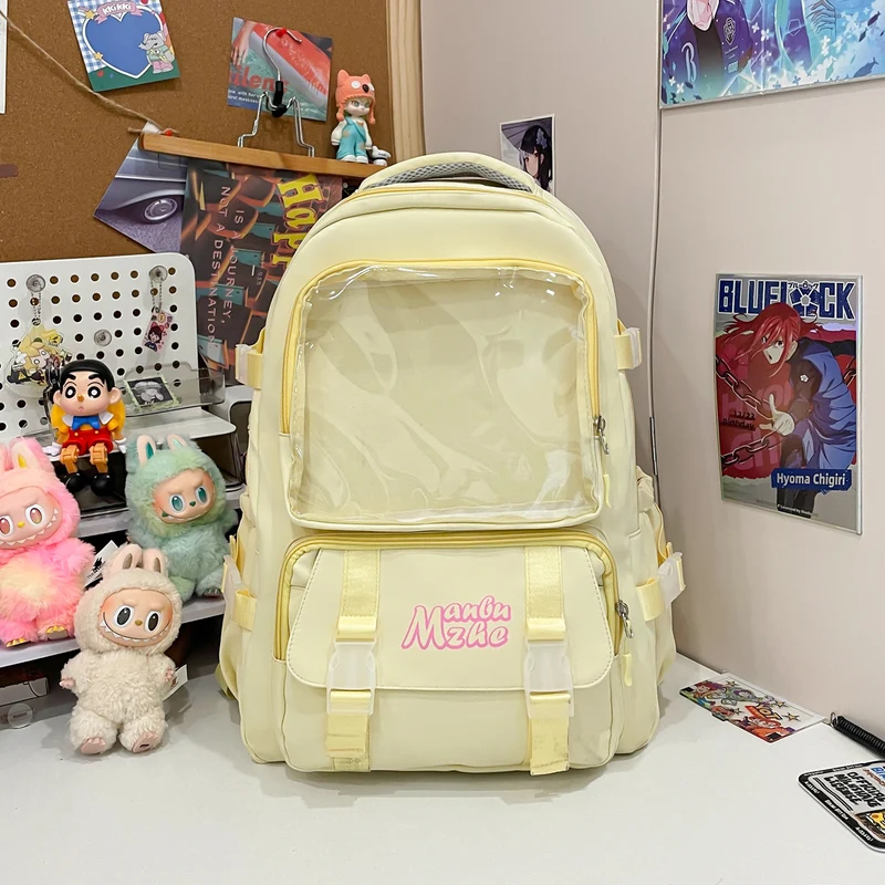 Schulrucksack mit transparentem Fach und mehreren Taschen