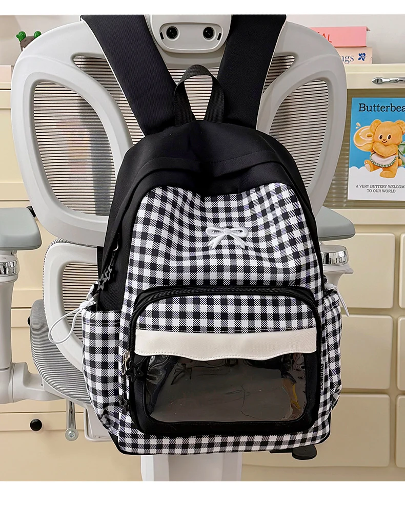 Karierter Kinder-Schulrucksack