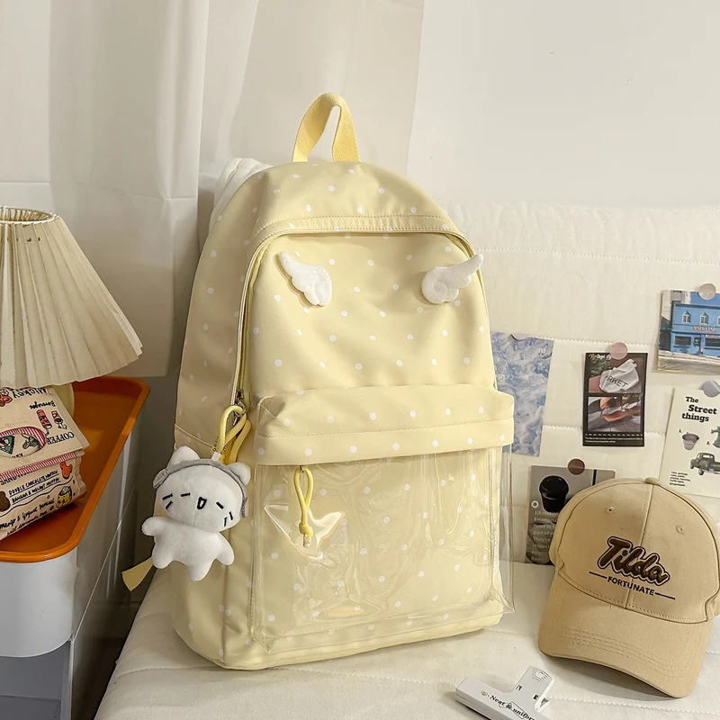 Niedlicher Schulrucksack mit transparentem Fach im Cartoon-Stil