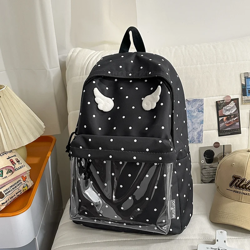 Niedlicher Schulrucksack mit transparentem Fach im Cartoon-Stil