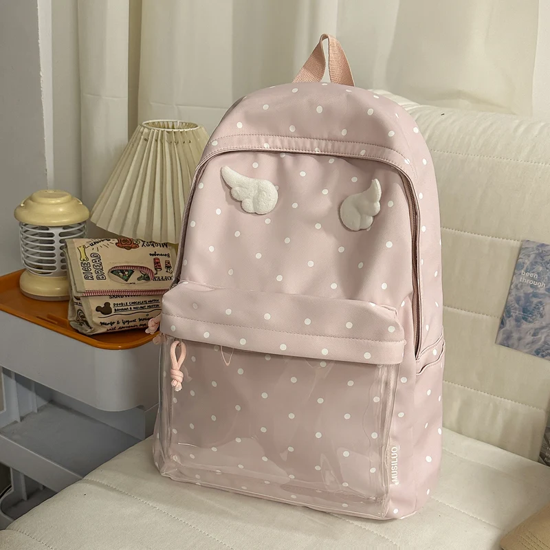 Niedlicher Schulrucksack mit transparentem Fach im Cartoon-Stil
