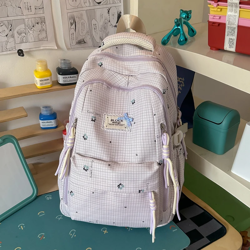Blumen-Schulrucksack mit mehreren Taschen