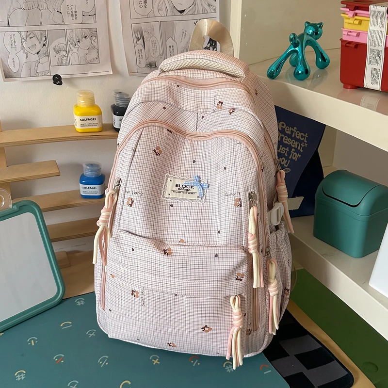 Blumen-Schulrucksack mit mehreren Taschen