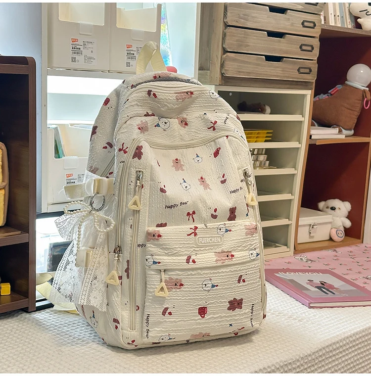 Blumen-Schulrucksack mit mehreren Fächern