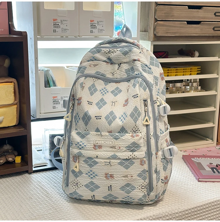 Blumen-Schulrucksack mit mehreren Fächern