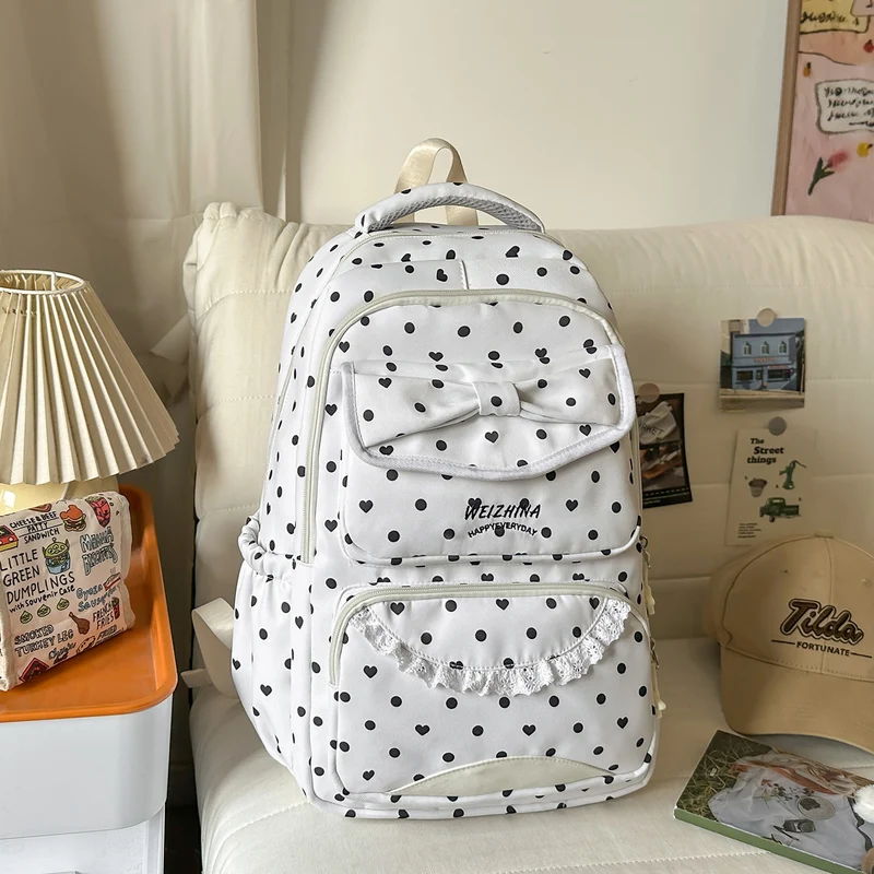 Charmanter Polka-Dot-Schulrucksack mit Schleife