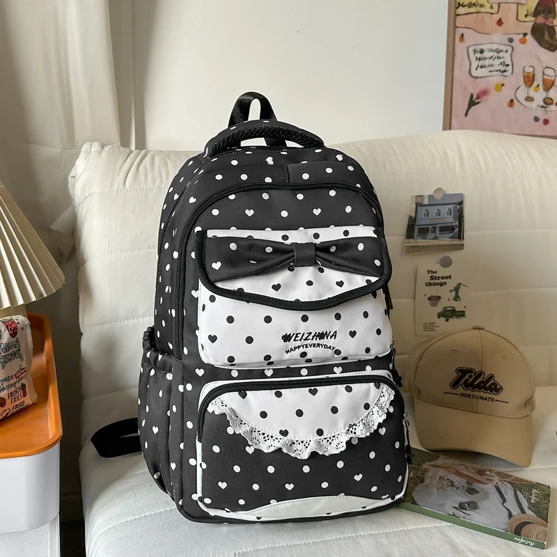 Charmanter Polka-Dot-Schulrucksack mit Schleife