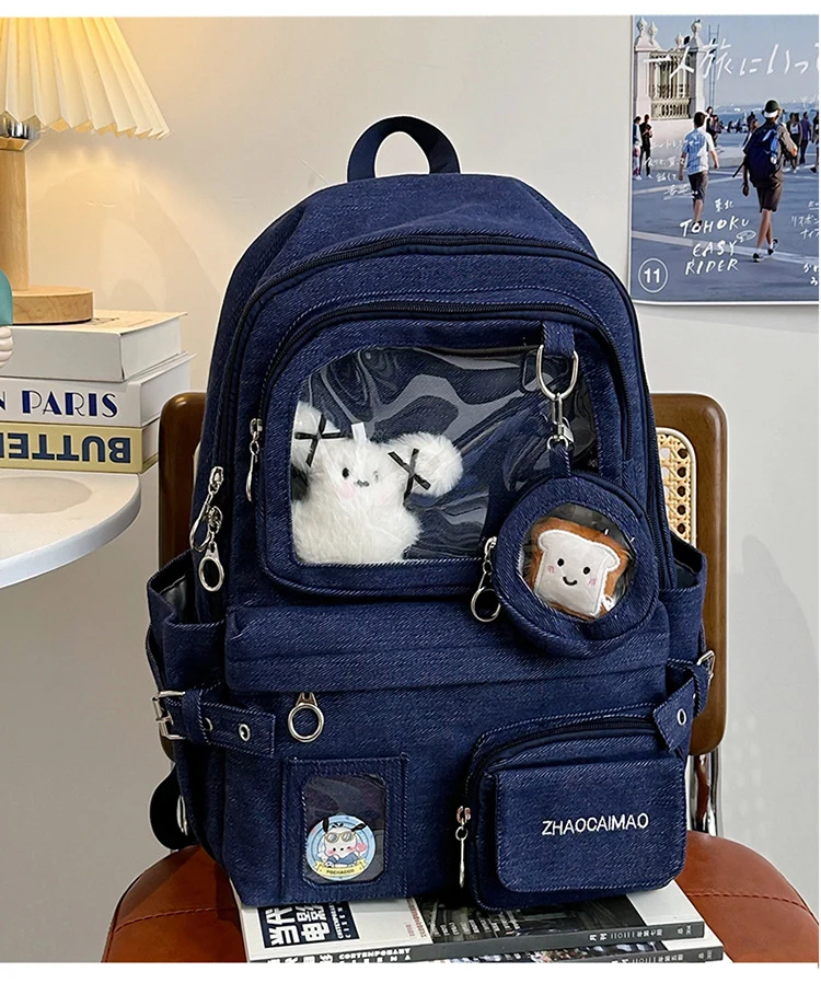 Lässiger Schulrucksack mit transparentem Fach