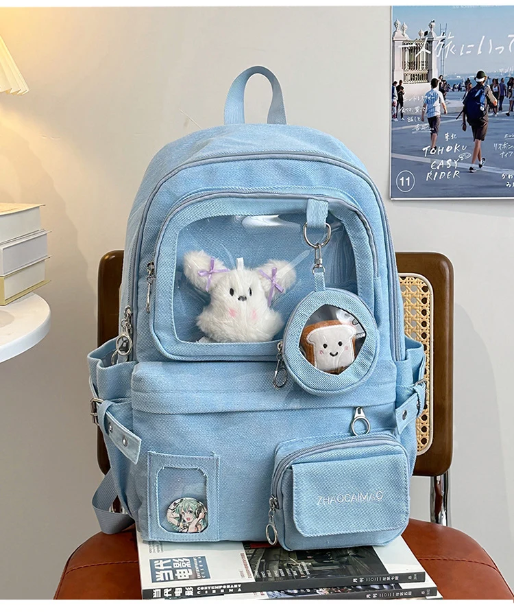 Lässiger Schulrucksack mit transparentem Fach