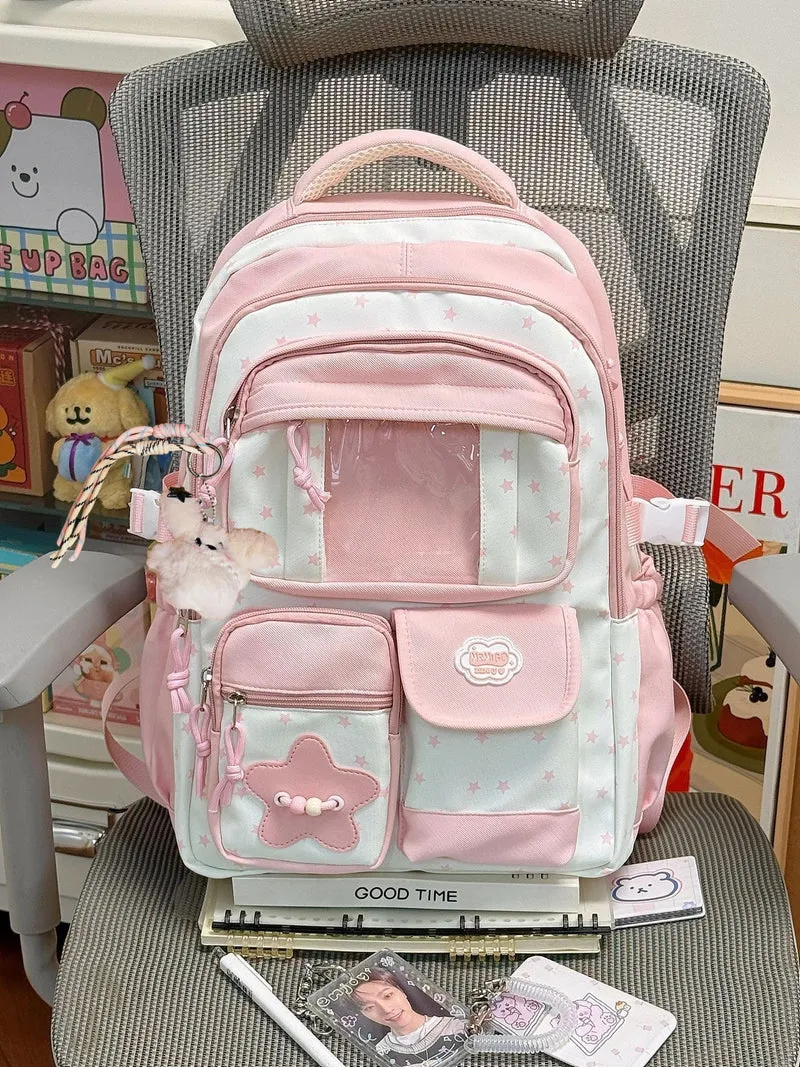Niedlicher Schulrucksack mit Sternenmuster und vielen Fächern