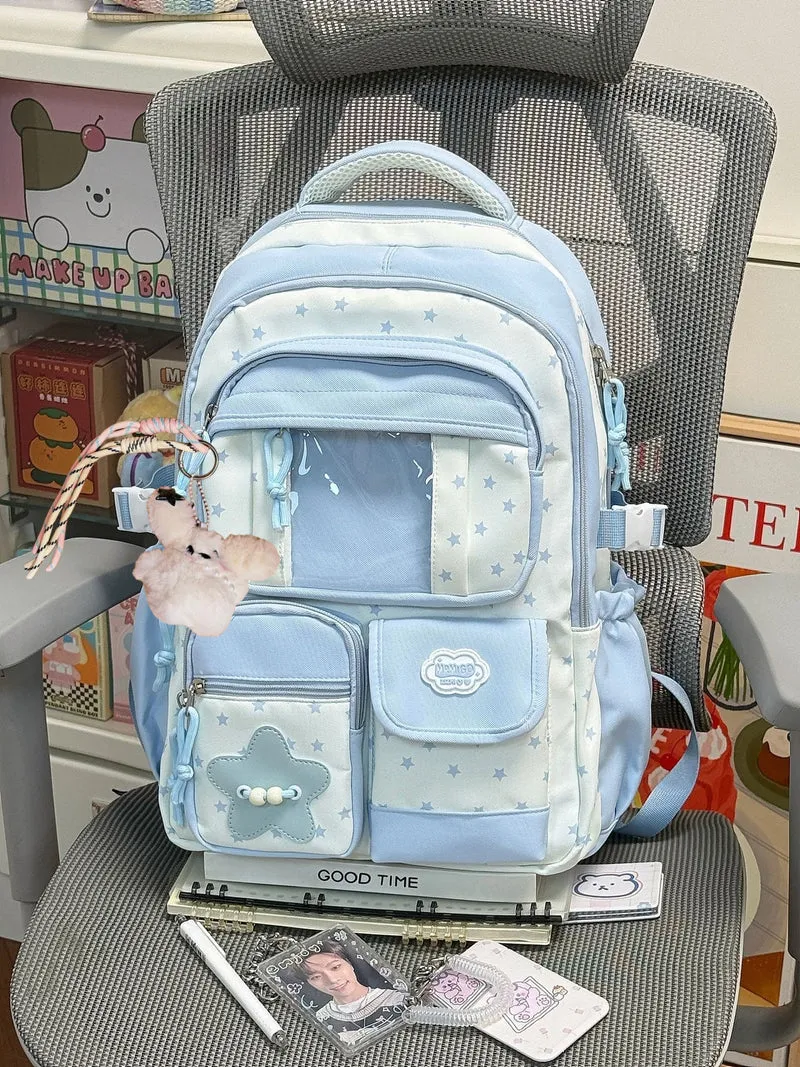 Niedlicher Schulrucksack mit Sternenmuster und vielen Fächern